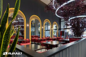 در طراحی دکور رستوران زنجیره ای سارا شعبه تهران
